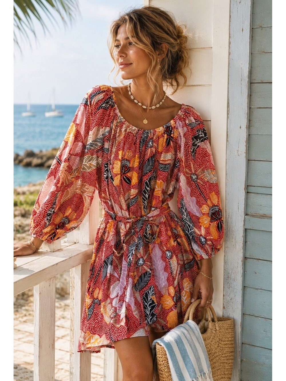 NWT Elizabeth & James Uptown Casual/Dayglow Off Shoulder Dress XL Coastal Resort